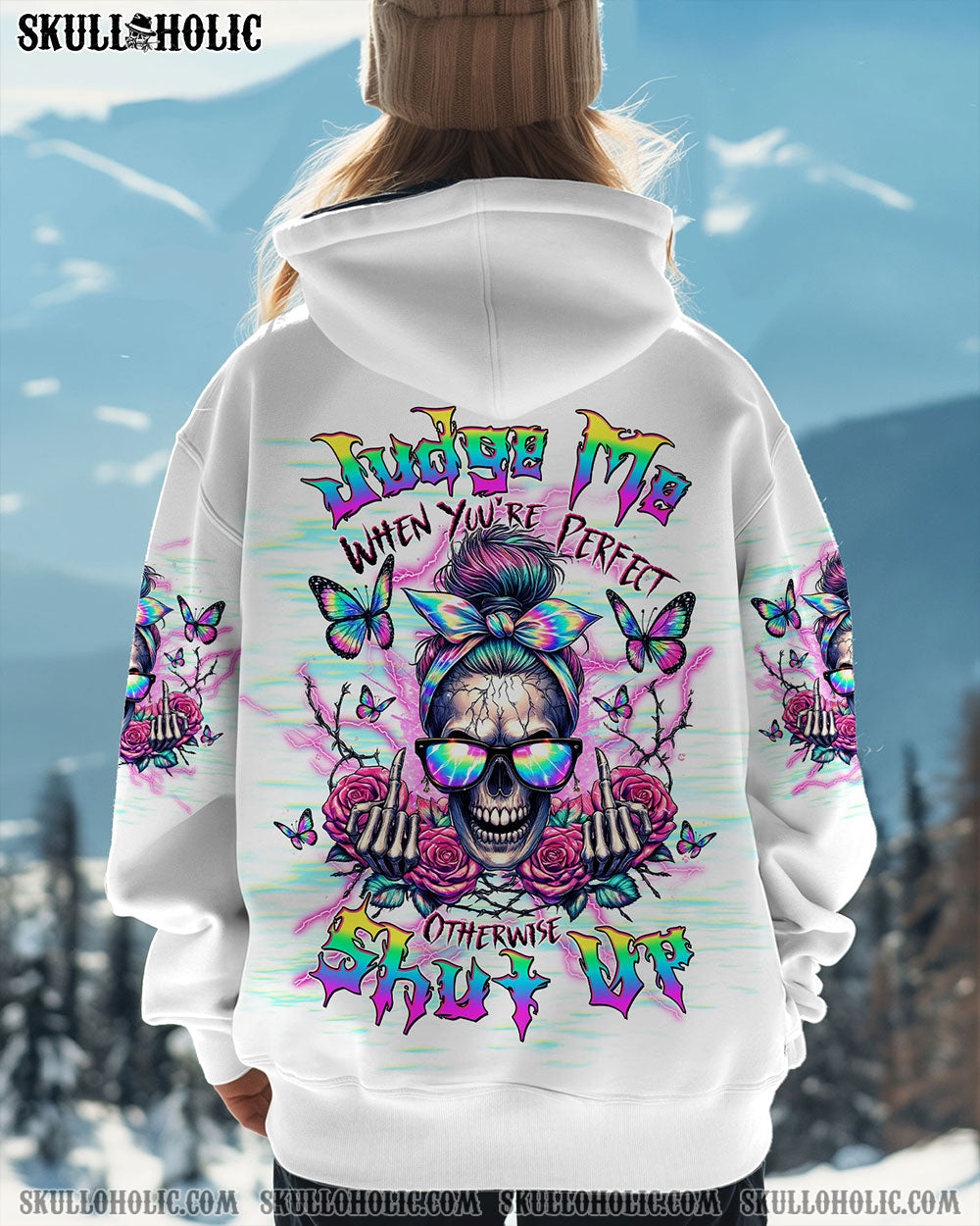 JUDGE ME WHEN SKULL MESSY BUN ALL OVER PRINT - TLTW1910241