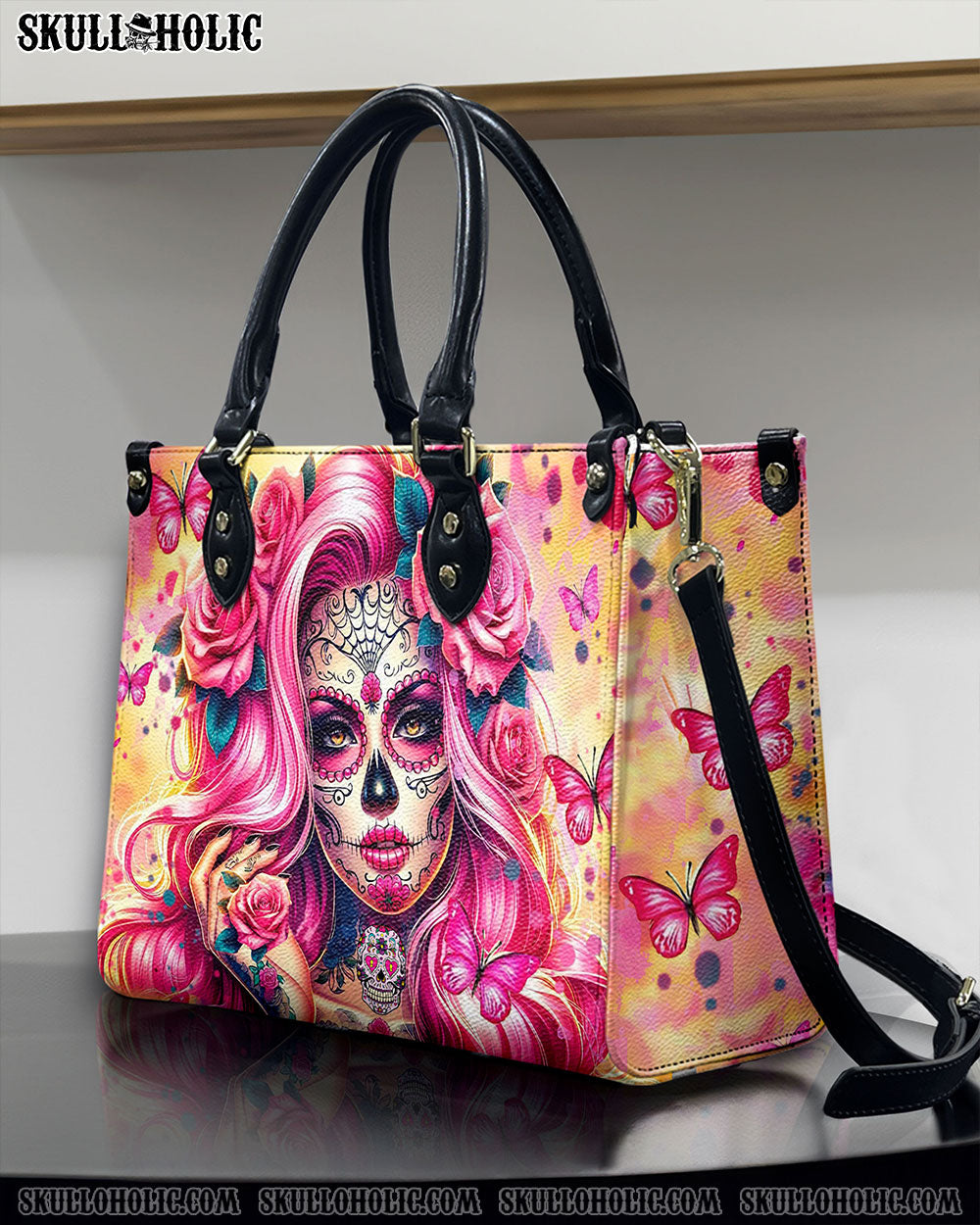 SUGAR SKULL LADY ROSES LEATHER HANDBAG - YHHN2011241