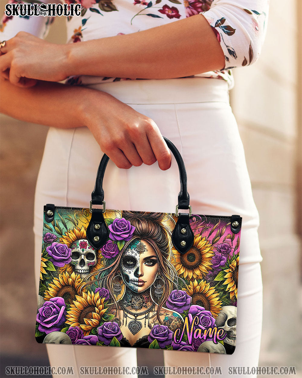 SKULL LADY FLOWER LEATHER HANDBAG - TLNT0908244