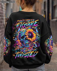 DON'T TRY TO FIGURE ME OUT SKULL SUNFLOWER ALL OVER PRINT  - TLTR2201251