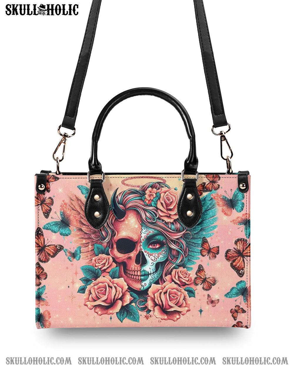 SKULL LADY EVIL AND ANGEL LEATHER HANDBAG - YHLN0509244