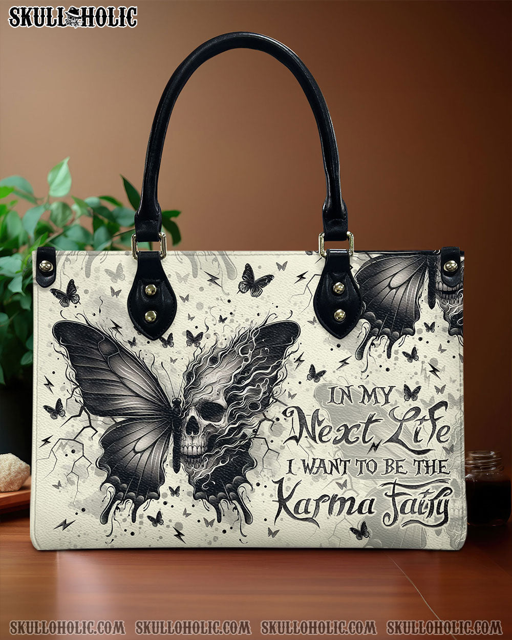 KARMA FAIRY SKULL BUTTERFLY LEATHER HANDBAG - TLNO2308246