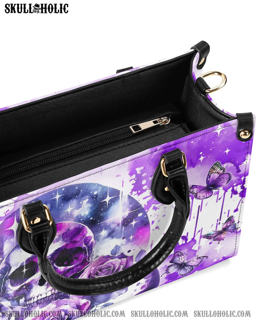 PURPLE SKULL ROSE LEATHER HANDBAG - YHDU2905242