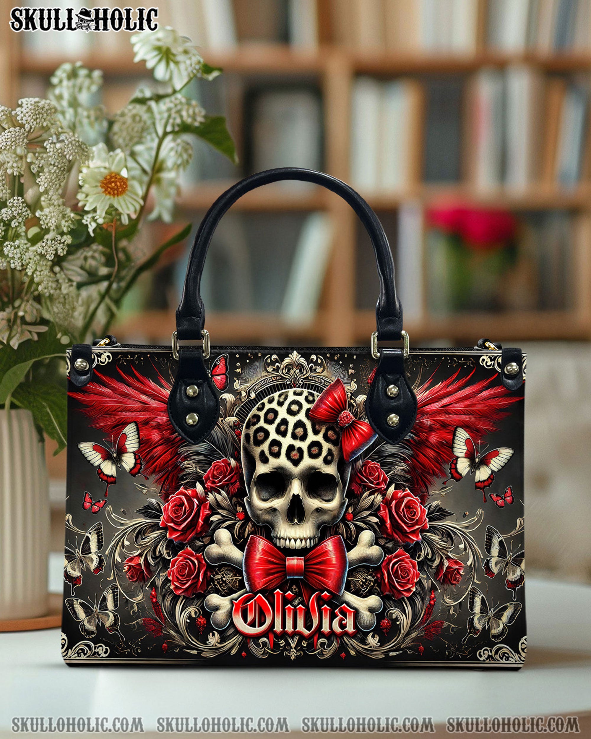 SKULL WITH WINGS LEATHER HANDBAG  - TLNO0503253