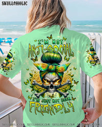 I'M NOT ANTI-SOCIAL MESSY BUN SKULL ALL OVER PRINT - TLTW2905241