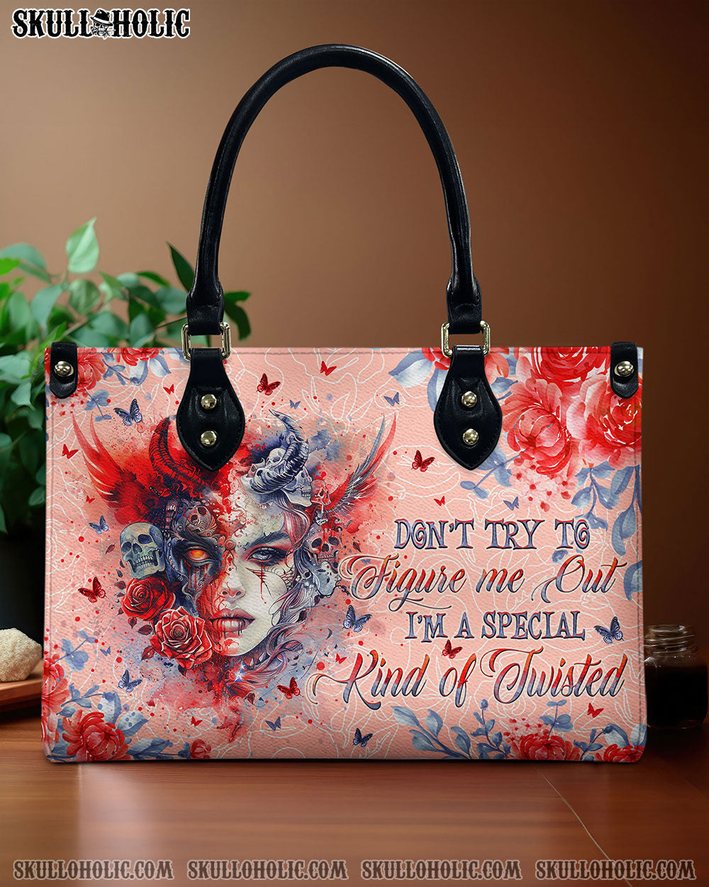 DON'T TRY TO FIGURE ME OUT SKULL LADY LEATHER HANDBAG - TLNO3010244