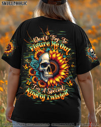 DON'T TRY TO FIGURE ME OUT SKULL SUNFLOWER BLACK ALL OVER PRINT - TLTW2003254