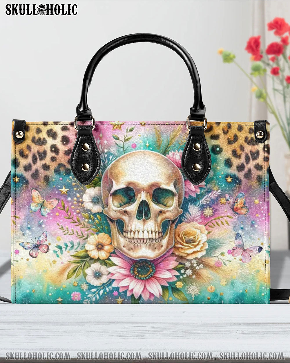 SKULL FLOWERS LEATHER HANDBAG - YHDU2606244