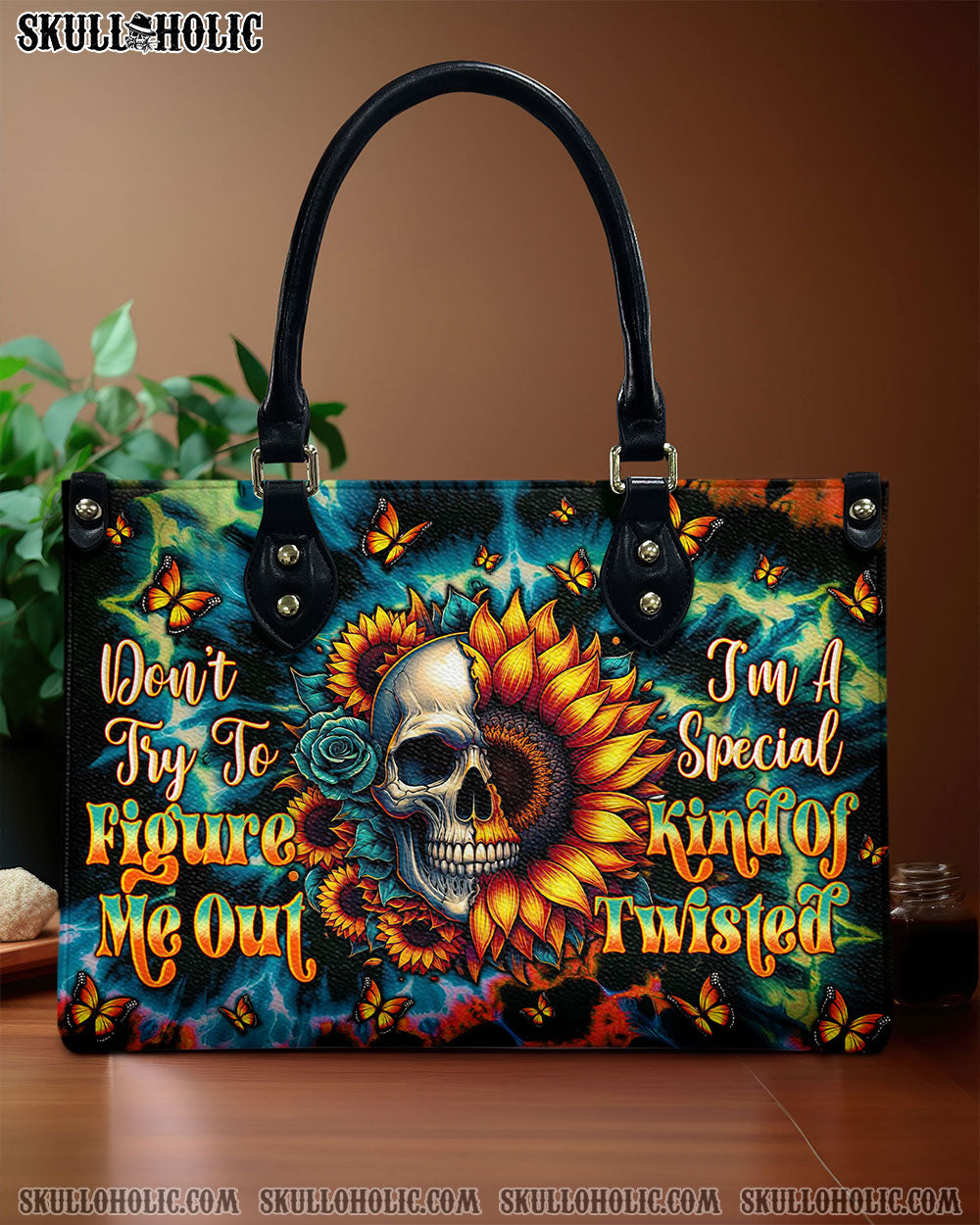 DON'T TRY TO FIGURE ME OUT SKULL SUNFLOWER LEATHER HANDBAG   - TLTW0911245