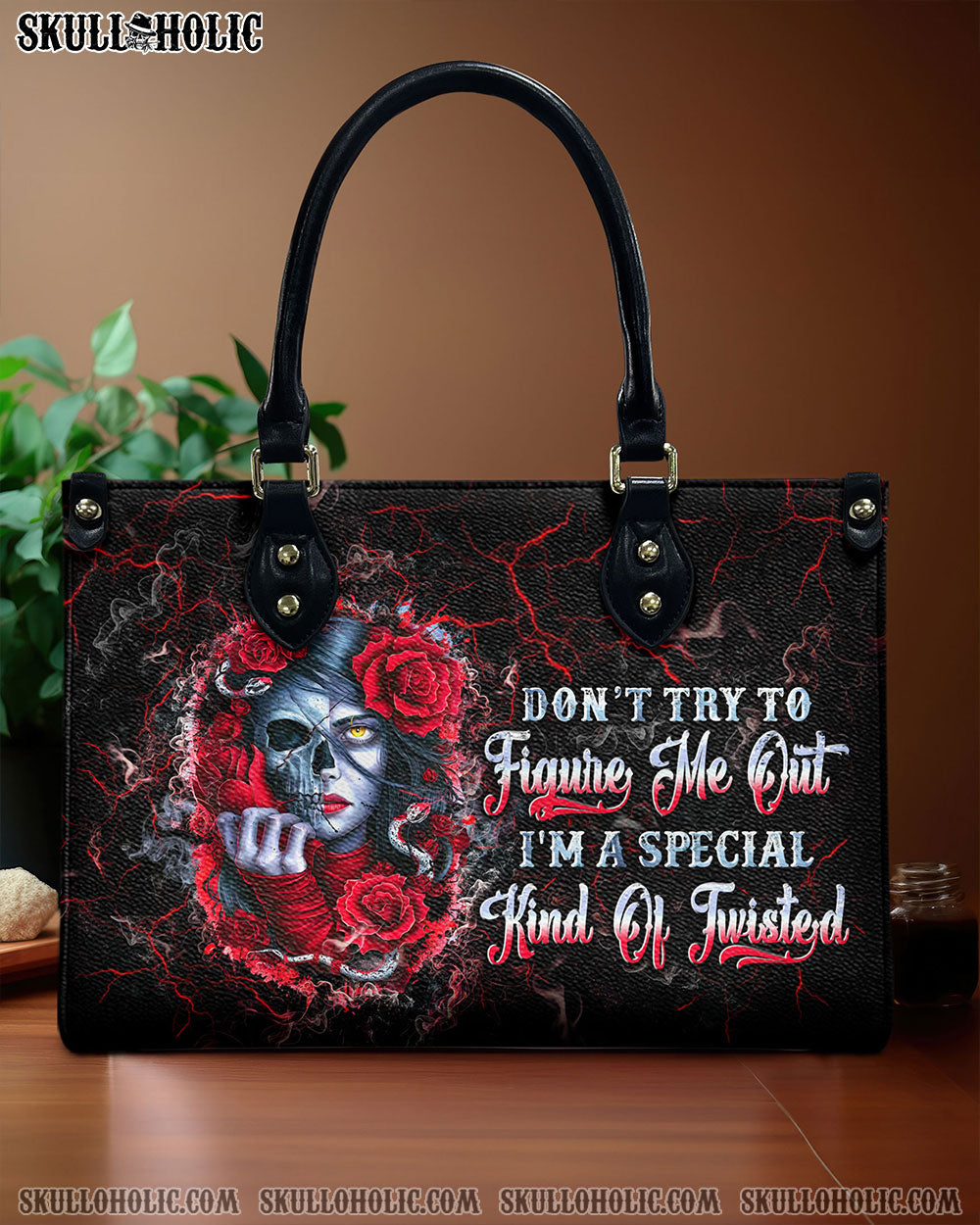 DON'T TRY TO FIGURE ME OUT SKULL LADY LEATHER HANDBAG - TLTW0711245