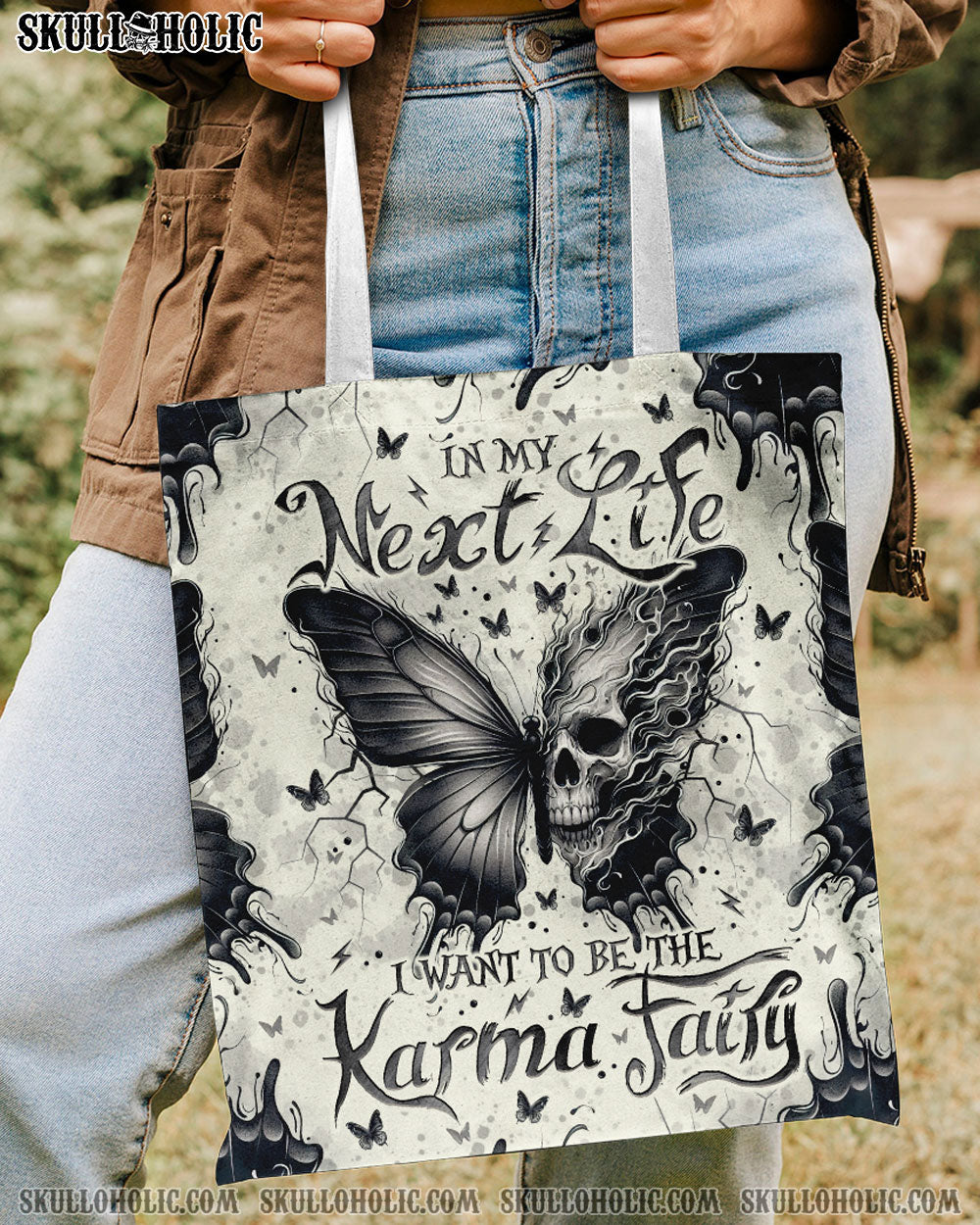 KARMA FAIRY SKULL BUTTERFLY TOTE BAG - TLNO2308248