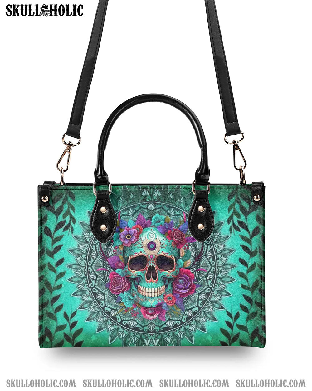 SKULL FLOWERS MANDALA LEATHER HANDBAG - YHKD0506242