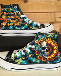 DONT TRY TO FIGURE ME OUT SKULL SUNFLOWER HIGH TOP CANVAS SHOES    - TLTW0911248