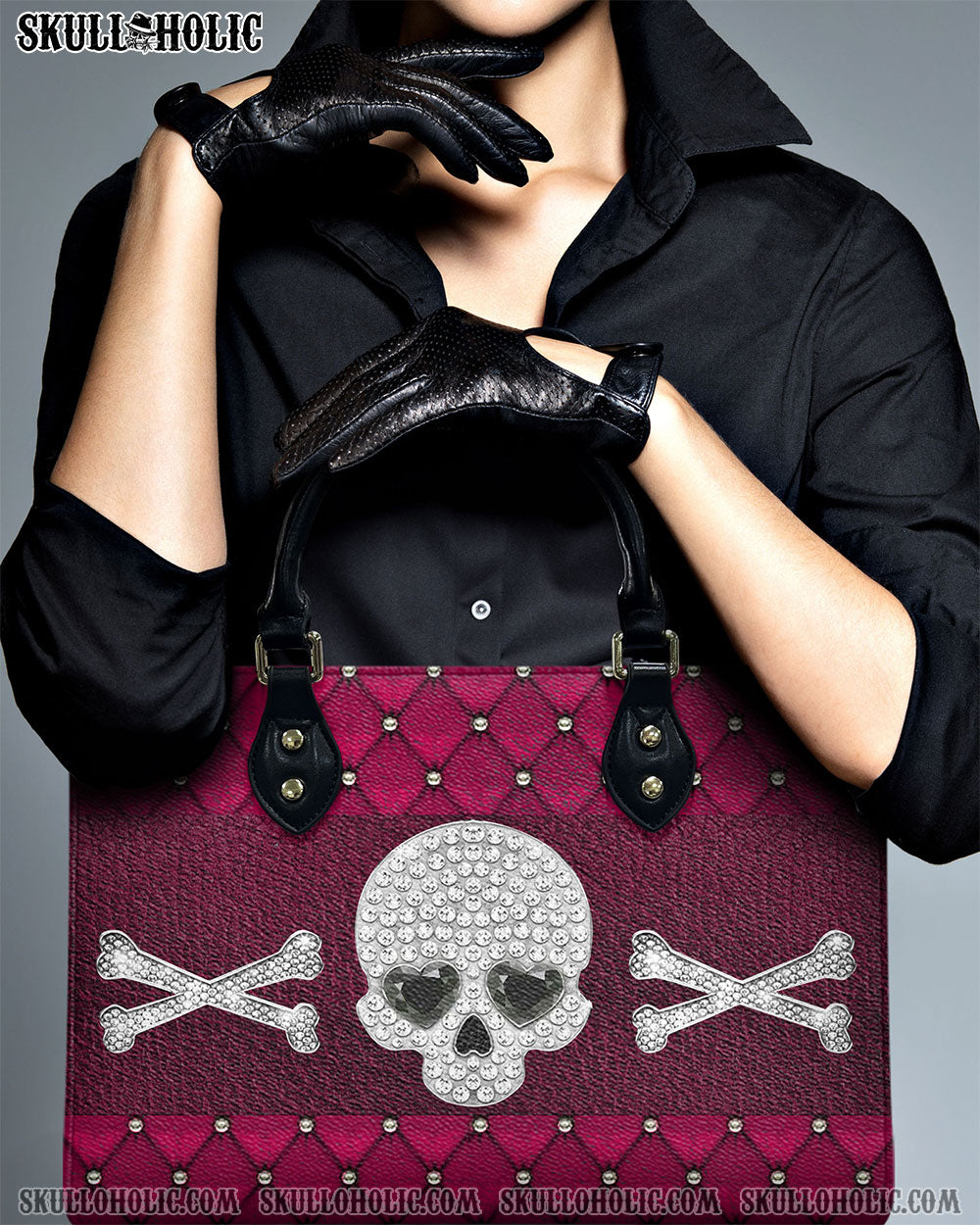 PINK DIAMOND SKULL LEATHER HANDBAG - YHHN2110244