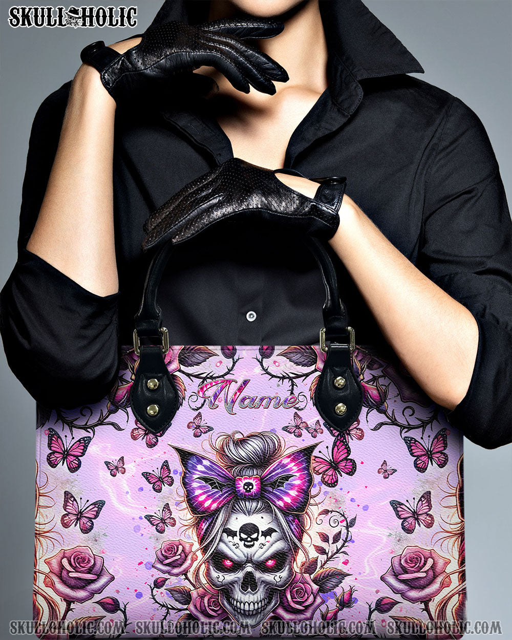 SKULL MESSY BUN  LEATHER HANDBAG - TLNT1210242