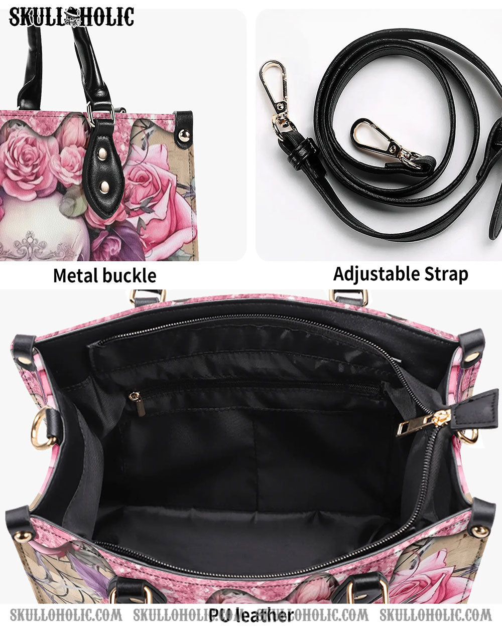 PINK ROSE SKULL LEATHER HANDBAG - YHHG1206244