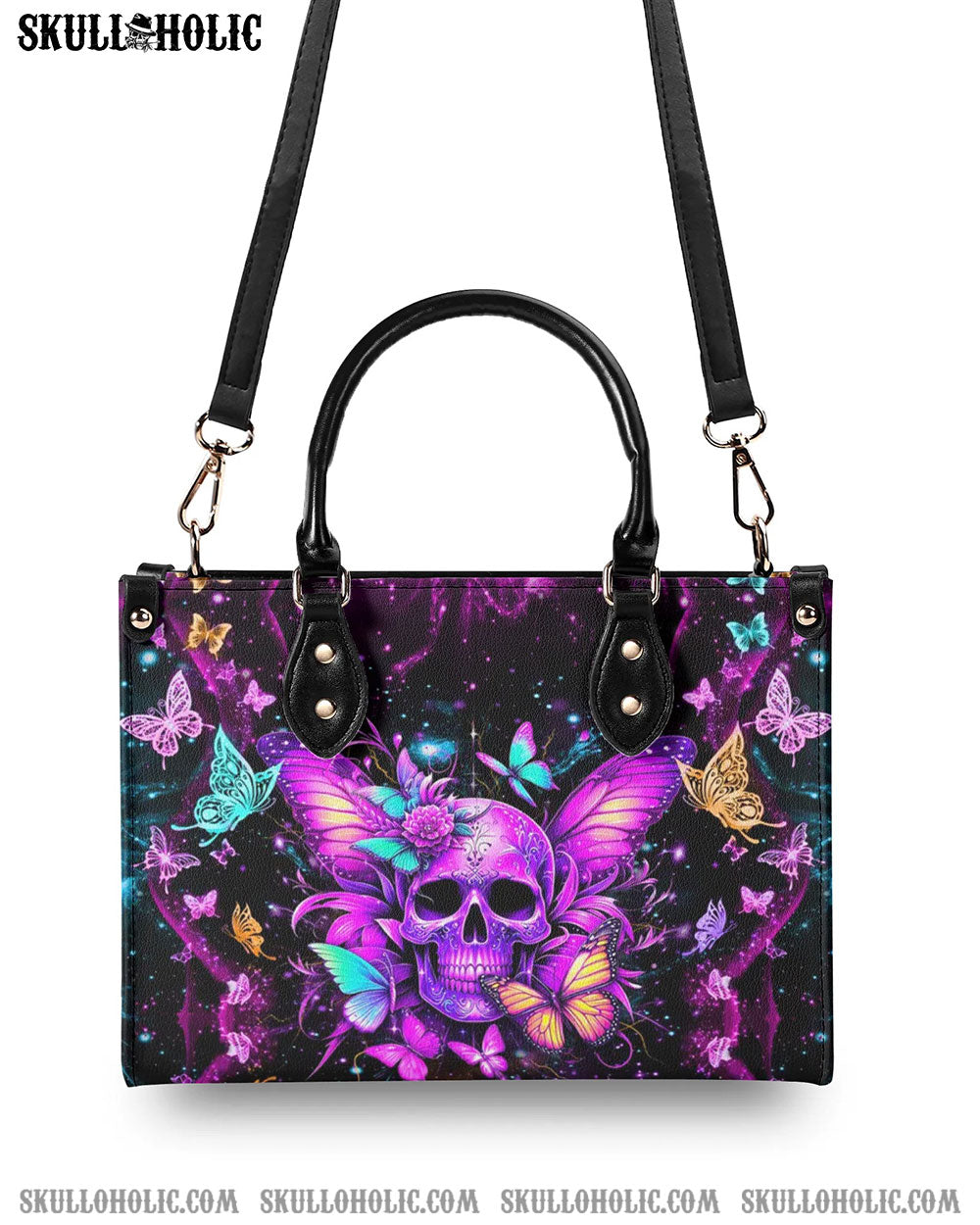 SKULL BUTTERFLIES LEATHER HANDBAG - YHDU0107244