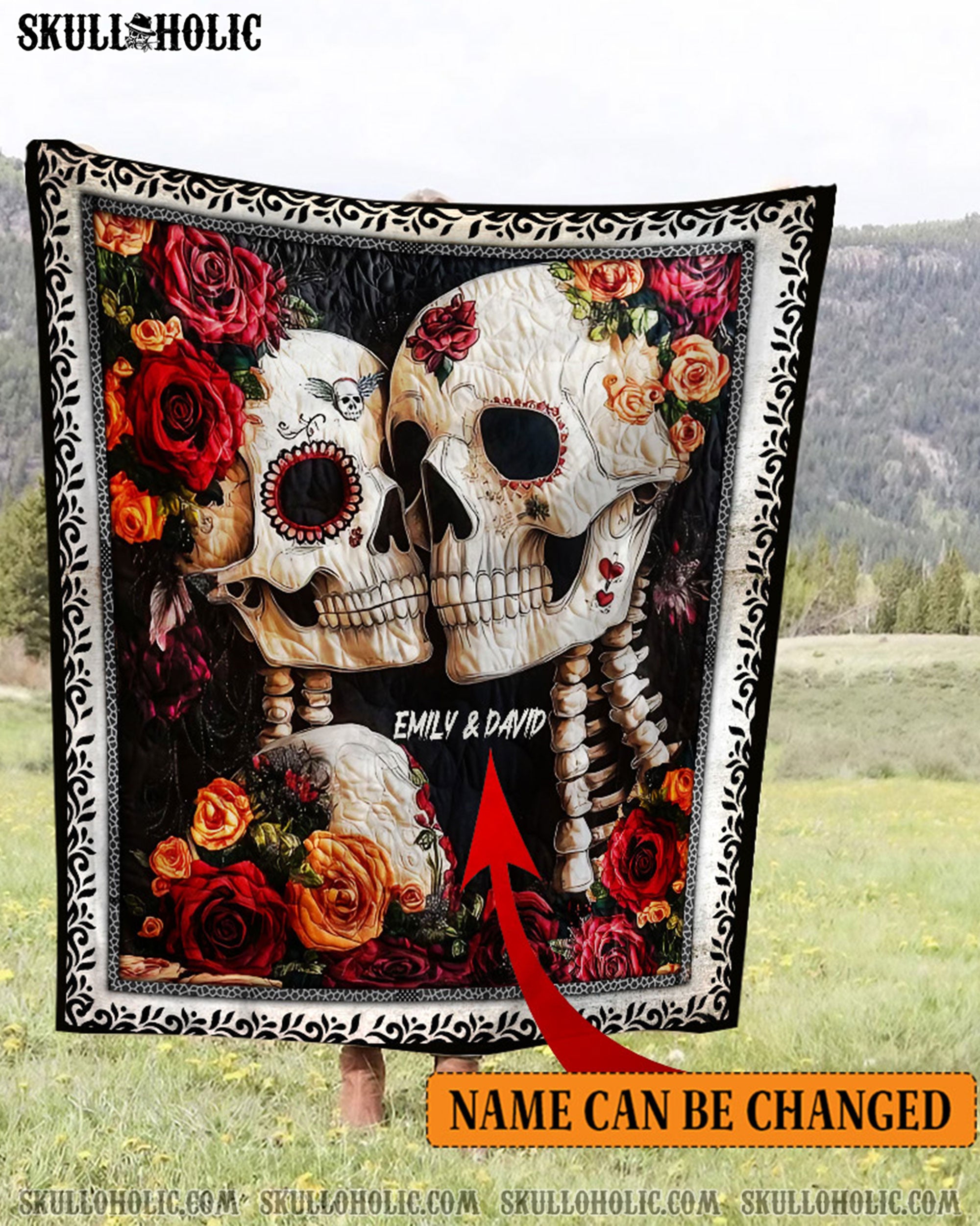 PERSONALIZED SKULL COUPLE FLEECE BLANKET - YHHN1902254