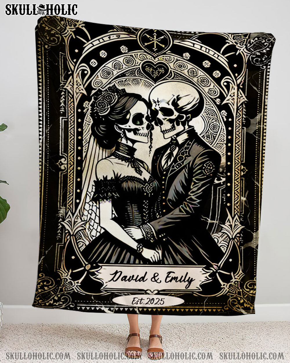 PERSONALIZED SKULL COUPLE FLEECE BLANKET - YHHN1001254