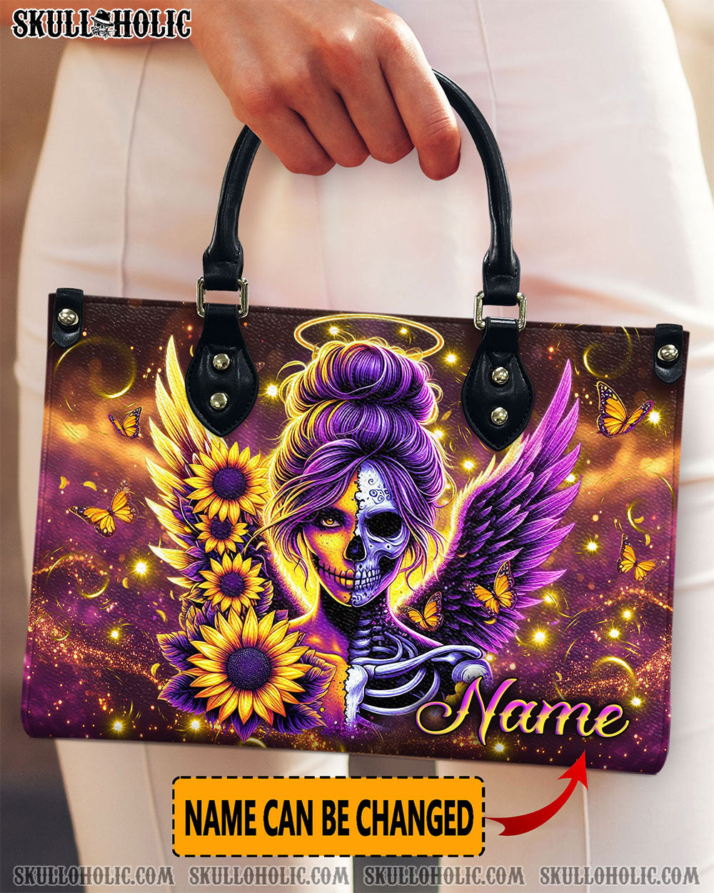 SKULL LADY SUNFLOWER LEATHER HANDBAG - YHLN2512244