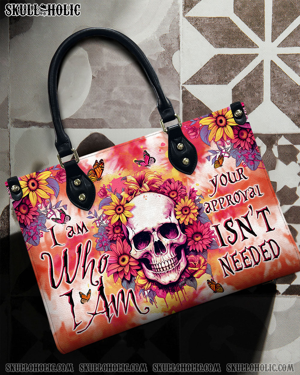 I AM WHO I AM FLORAL SKULL TIE DYE LEATHER HANDBAG - TLTW2406241