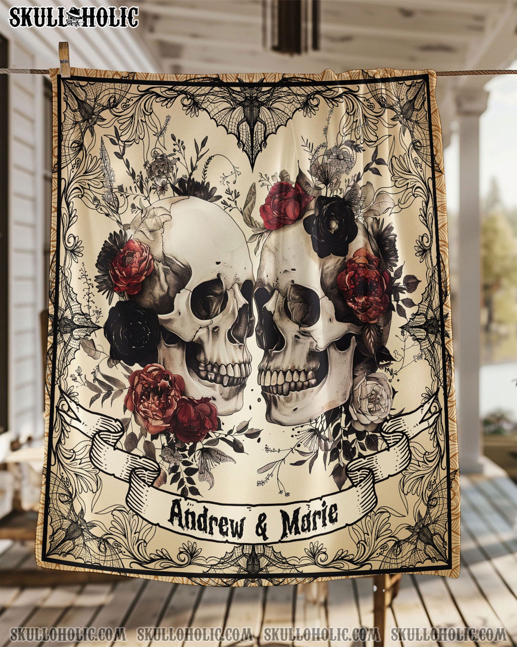 PERSONALIZED SKULL COUPLE FLEECE BLANKET  - TLNZ1702251