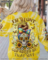 I'M BLUNT BECAUSE GOD ROLLED ME MESSY BUN SKULL ALL OVER PRINT - TLNZ1511234