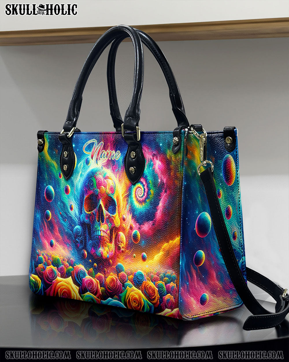 COLORFUL SKULL ROSE LEATHER HANDBAG - TLNT3005246