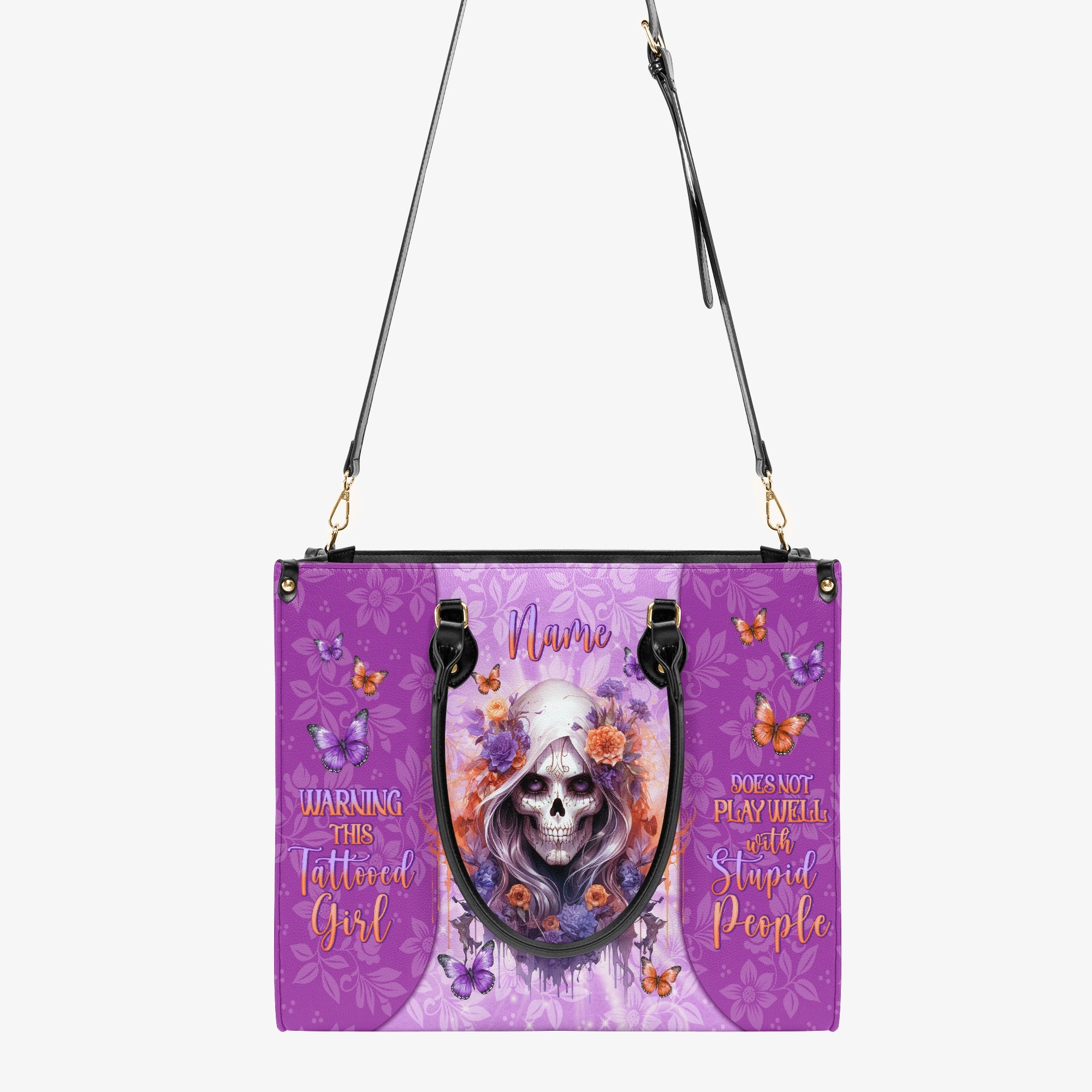 WARNING THIS TATTOOED GIRL SKULL LADY LEATHER HANDBAG - TLNO2903244