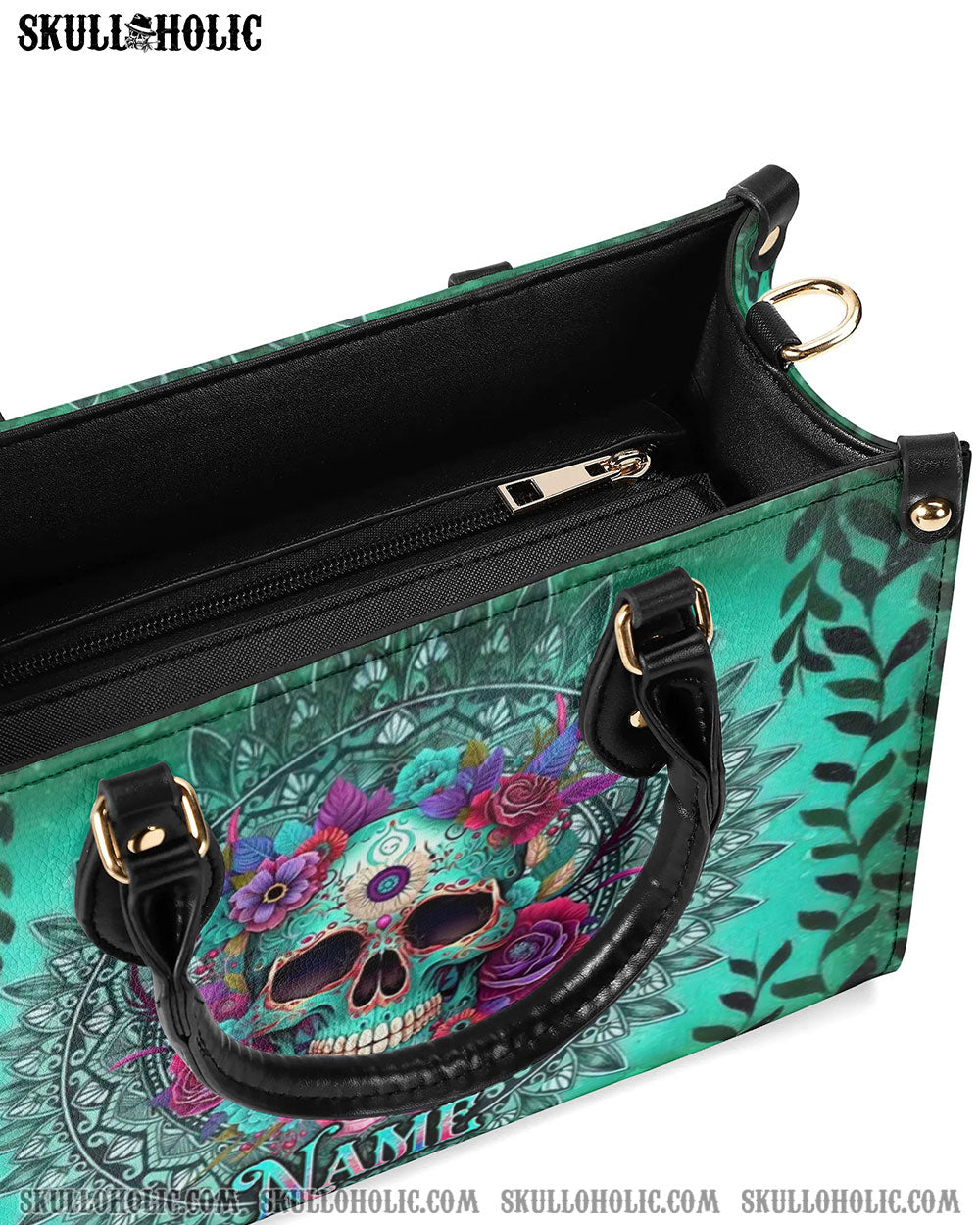 SKULL FLOWERS MANDALA LEATHER HANDBAG - YHKD0506242