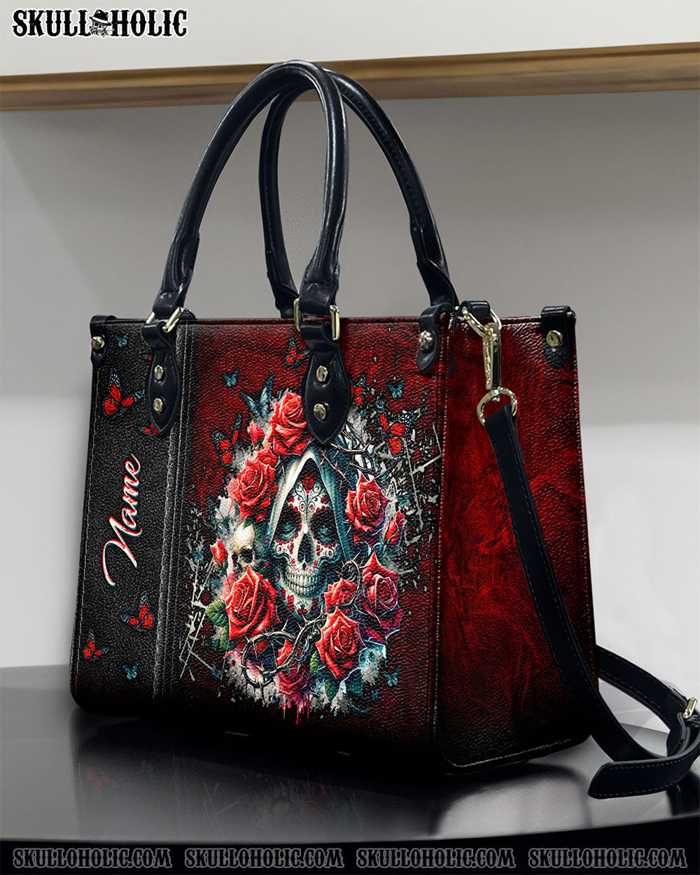 SUGAR SKULL ROSE LEATHER HANDBAG - TLTW0406242