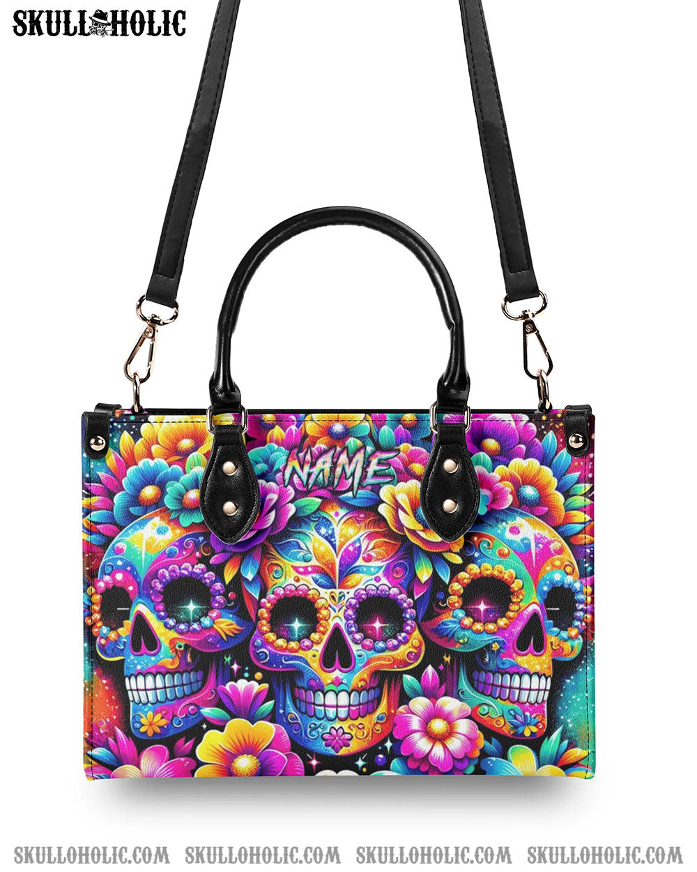 SEAMLESS RAINBOW SUGAR SKULL LEATHER HANDBAG - YHHG1106241