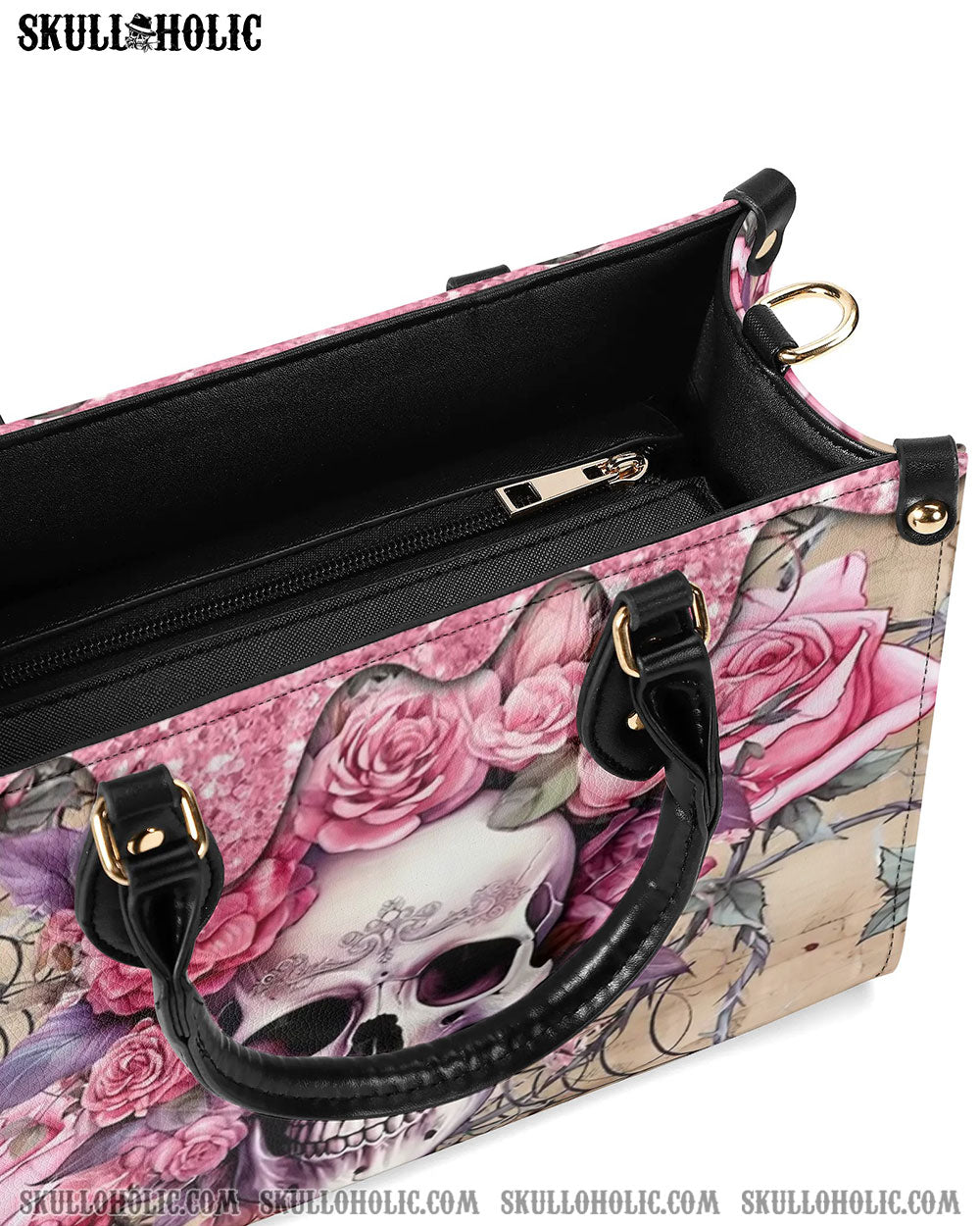 PINK ROSE SKULL LEATHER HANDBAG - YHHG1206244