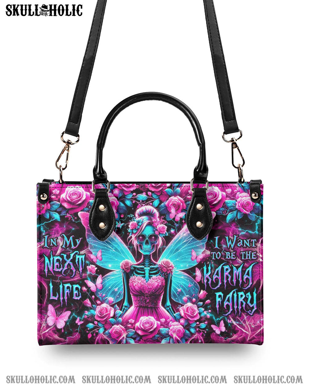 KARMA FAIRY SKELETON ROSE LEATHER HANDBAG - YHDU0506244