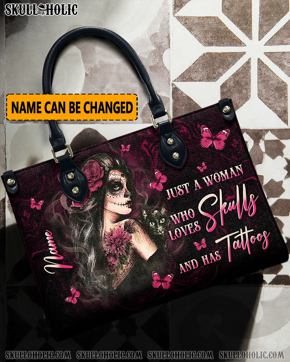 JUST A WOMAN WHO LOVES SKULLS LEATHER HANDBAG - YHLN1410244