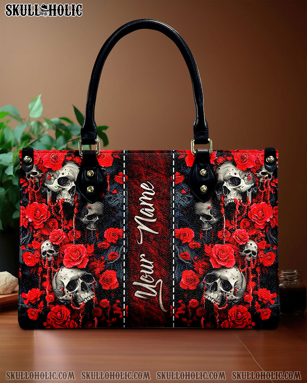 SKULL ROSES LEATHER HANDBAG - TLNZ3009243