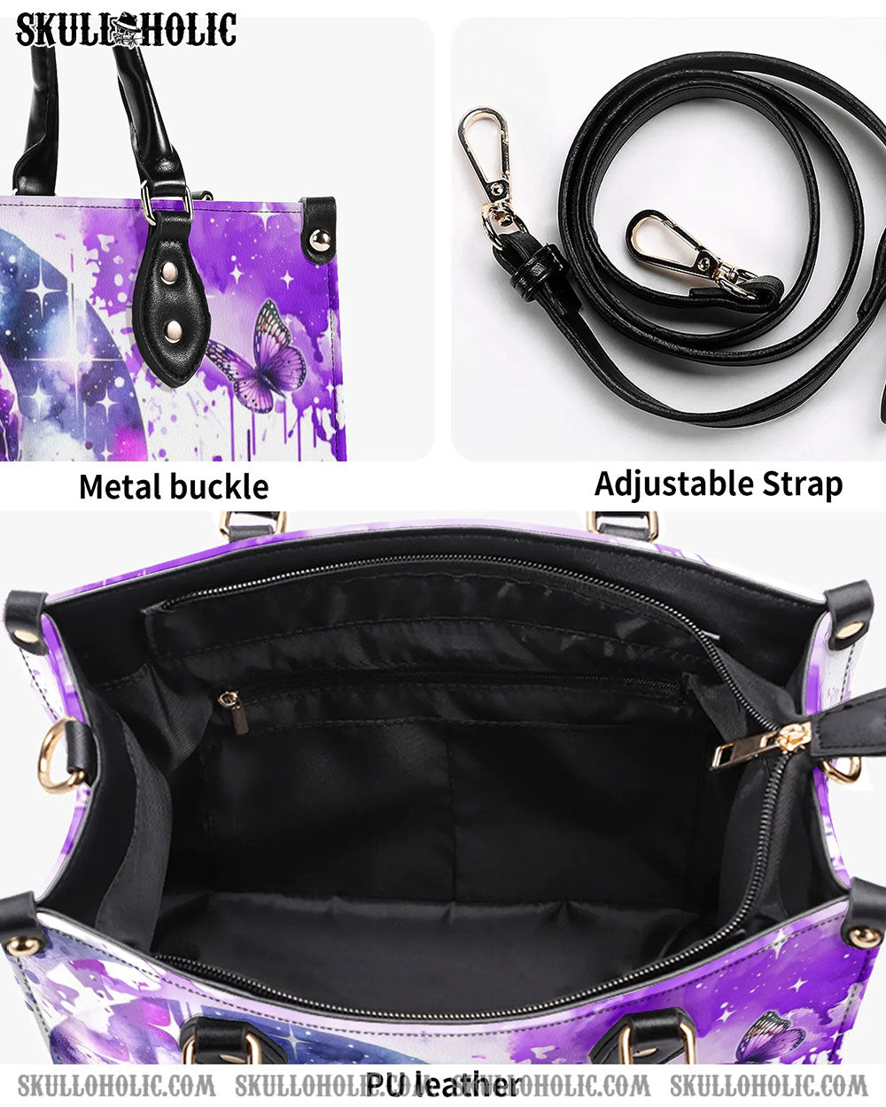 PURPLE SKULL ROSE LEATHER HANDBAG - YHDU2905242