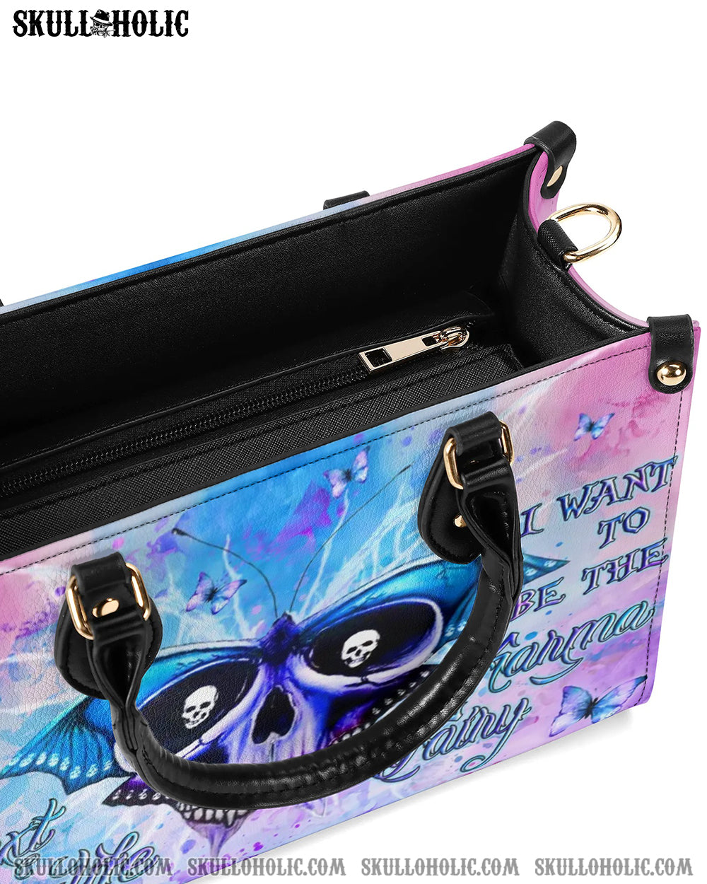 KARMA FAIRY SKULL BUTTERFLY LEATHER HANDBAG - YHLN1709245