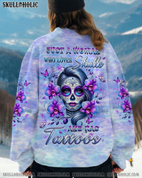 JUST A WOMAN WHO LOVES SKULL AND HAS TATTOOS ALL OVER PRINT - YHLT2401253