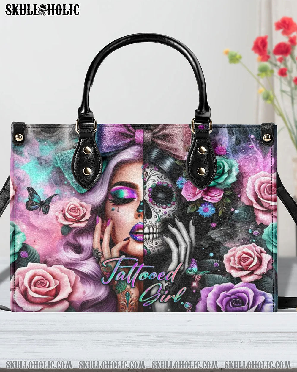 TATTOOED GIRL SKULL LADY LEATHER HANDBAG - YHKD3105241