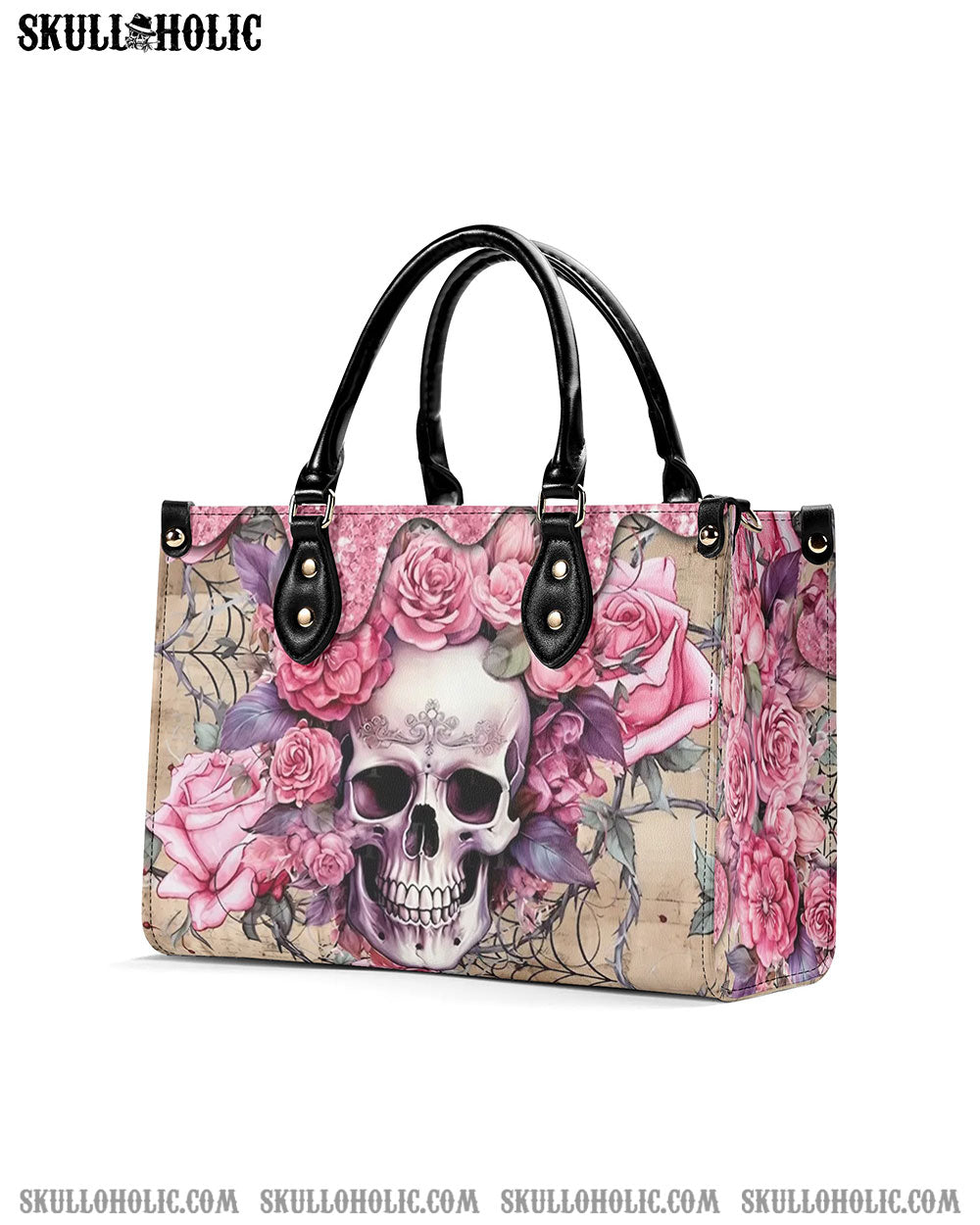 PINK ROSE SKULL LEATHER HANDBAG - YHHG1206244