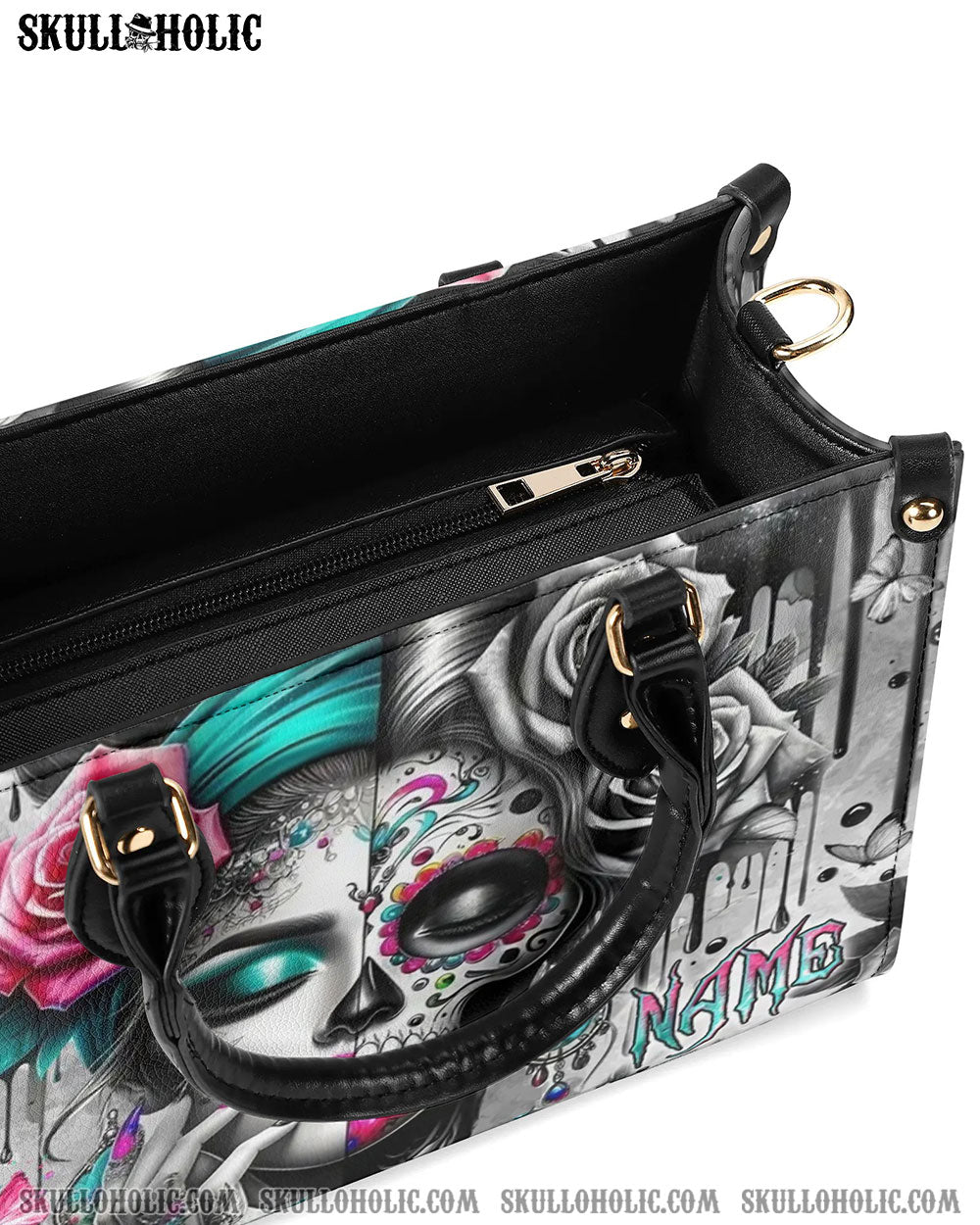 SKULL LADY ROSES LEATHER HANDBAG - YHLN2606243