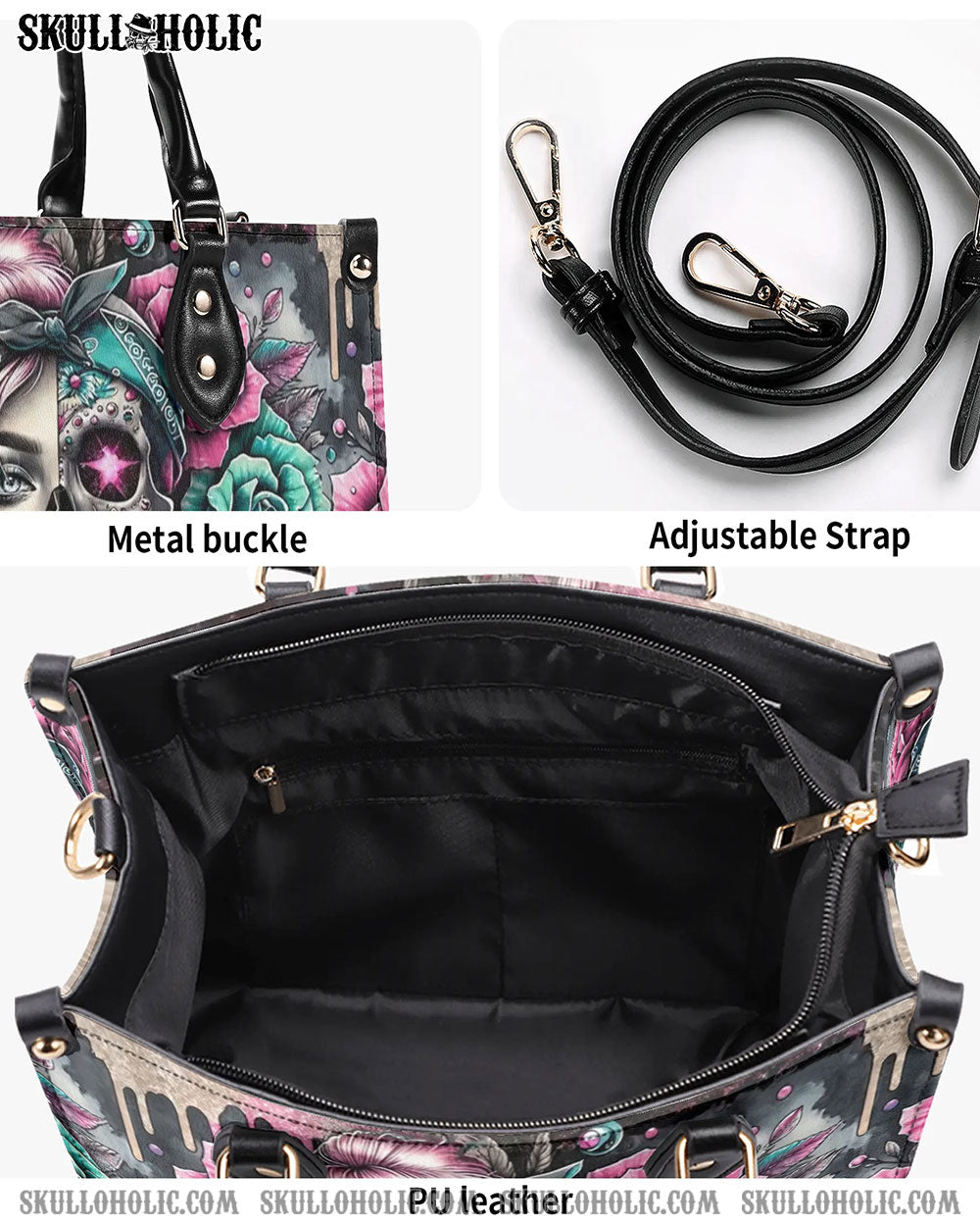 SKULL LADY ROSE LEATHER HANDBAG - YHLN1406242