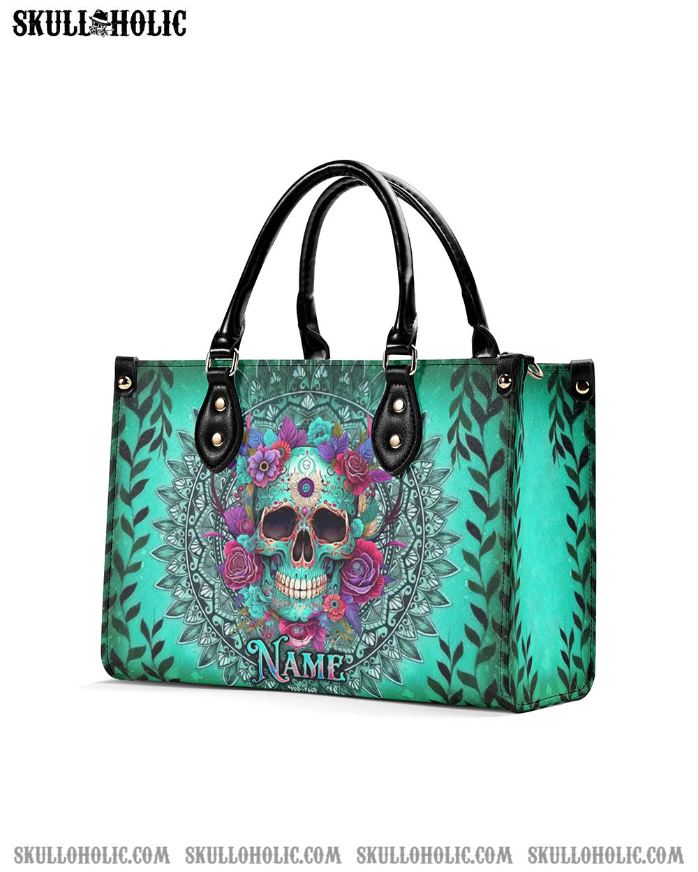 SKULL FLOWERS MANDALA LEATHER HANDBAG - YHKD0506242