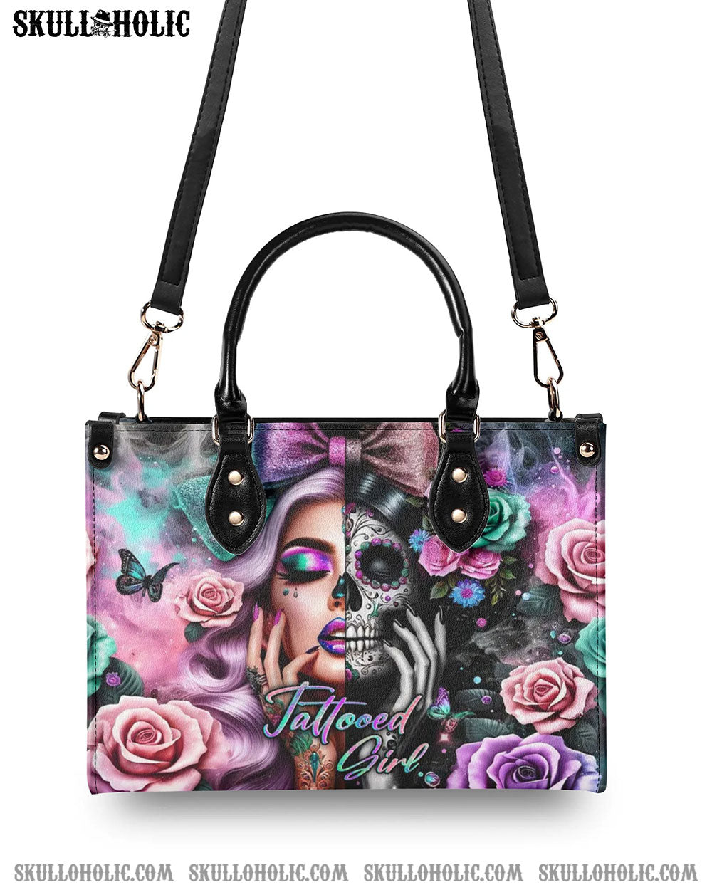 TATTOOED GIRL SKULL LADY LEATHER HANDBAG - YHKD3105241