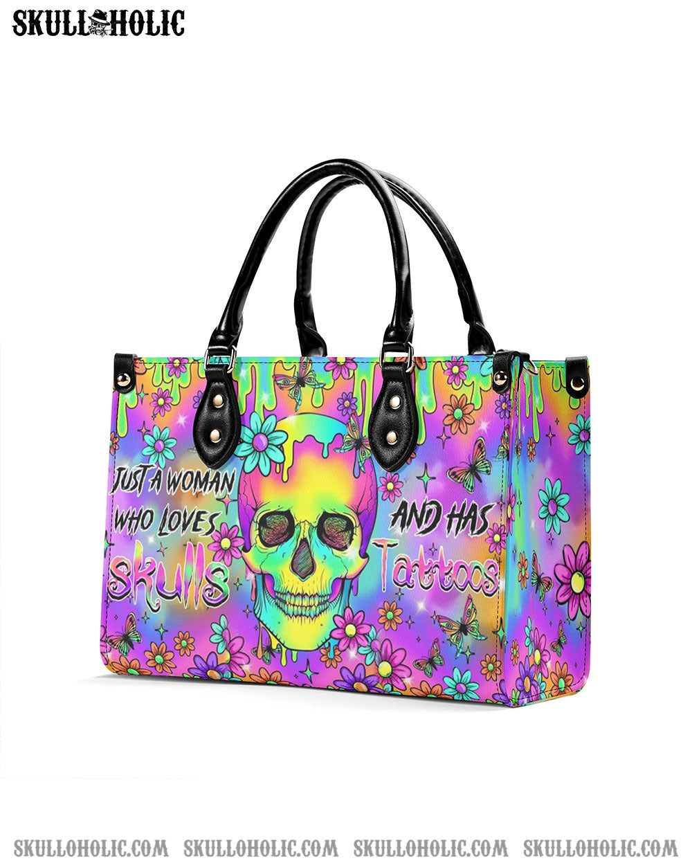 JUST A WOMAN WHO LOVES SKULLS AND HAS TATTOOS LEATHER HANDBAG - YHHN2806243