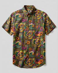 SUNSET PINEAPPLE SKULL PATCHWORK BUTTON-DOWN COLLAR SHIRT  - TLHG0408265