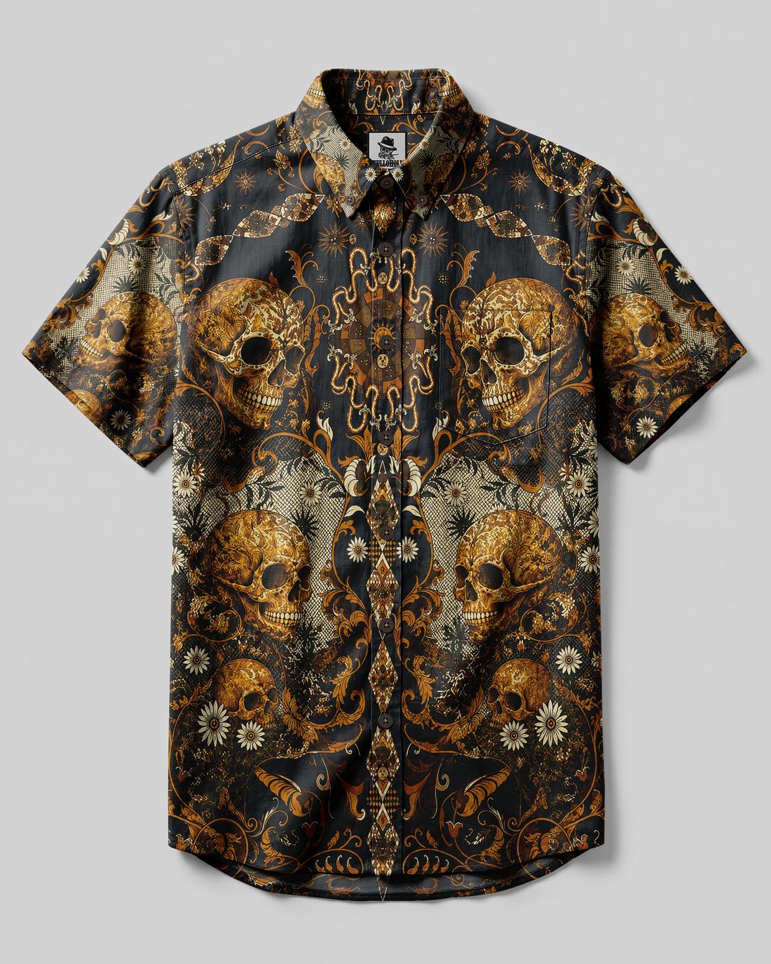 GOTHIC ORNAMENTAL SKULL VARIANT BUTTON-DOWN COLLAR SHIRT - KMTM1108262