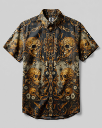 GOTHIC ORNAMENTAL SKULL VARIANT BUTTON-DOWN COLLAR SHIRT - KMTM1108262