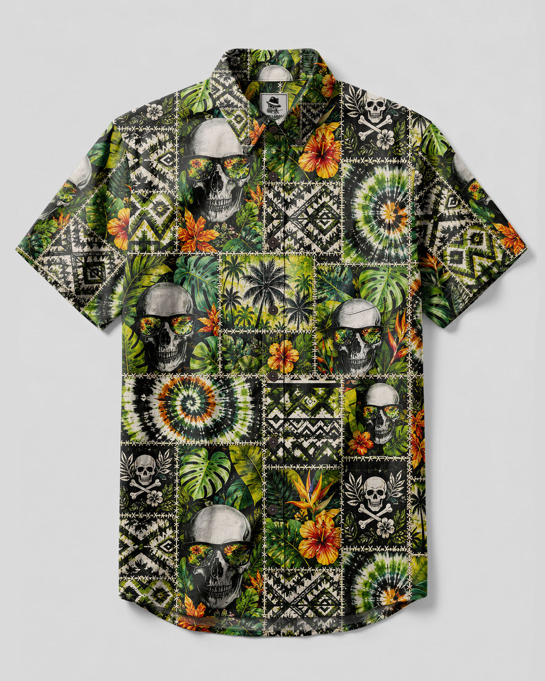 SKULL PARADISE BATIK PATCHWORK BUTTON-DOWN COLLAR SHIRT  - TLTW1108264
